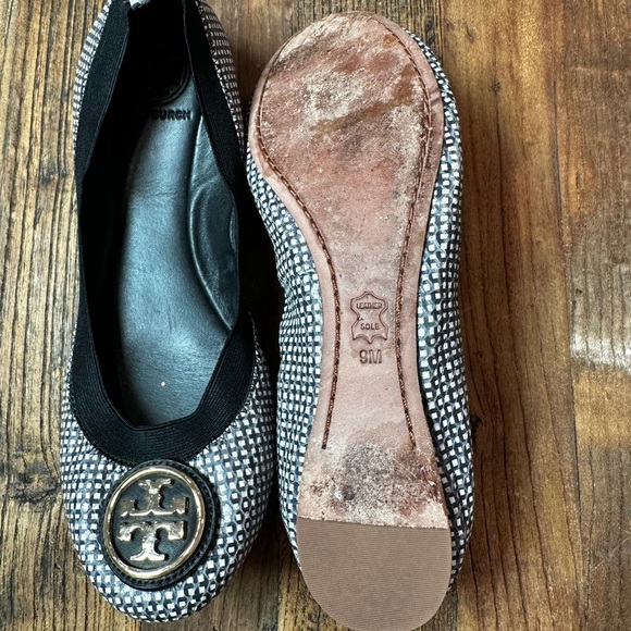 Tory Burch Black and White Patterned Flats - Picture 2 of 5